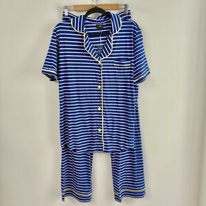 Cosabella Long Sleeve Pajama Set (Sz L) Bella Blue Stripe Yellow Trim Sleepwear